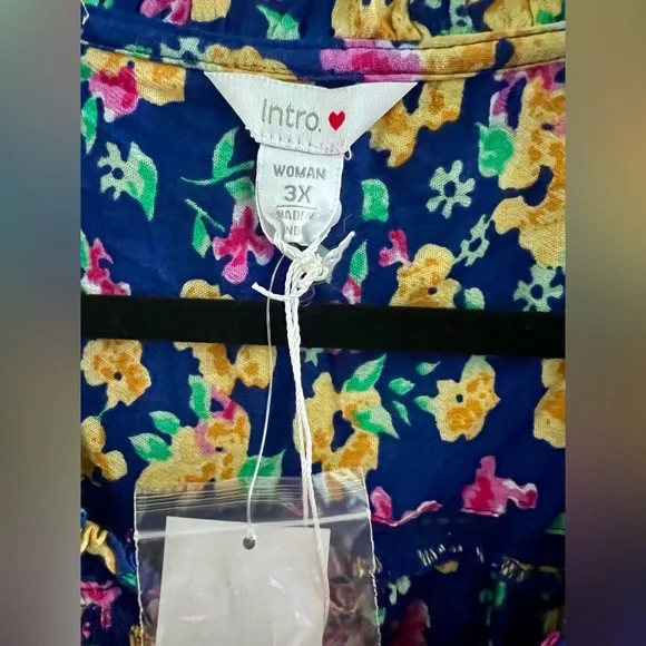 Intro. Navy Floral Blouse with Yellow and Pink Accents - Picture 3 of 7